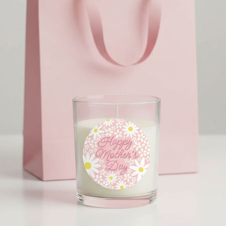 Pink Daisy Happy Mother's Day Unscented Candle In Glass Holder  - 6.5cm - Each