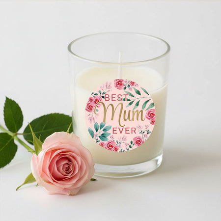 Rose Floral Gold Mother's Day Unscented Clear Glass Candle - 6.5cm - Each
