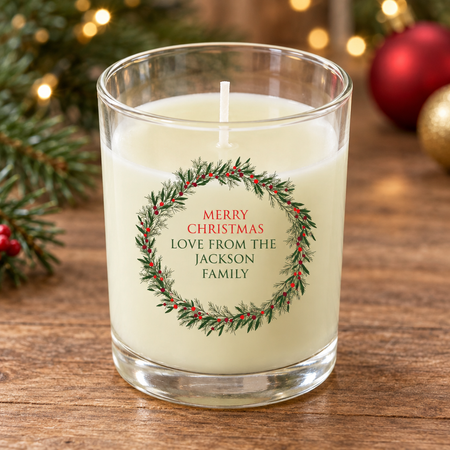 Personalised Christmas Foliage Unscented Candle in Glass Holder - 6.5cm