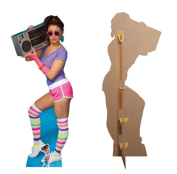 80's Neon Boombox Girl Cardboard Cutout - 1.77m