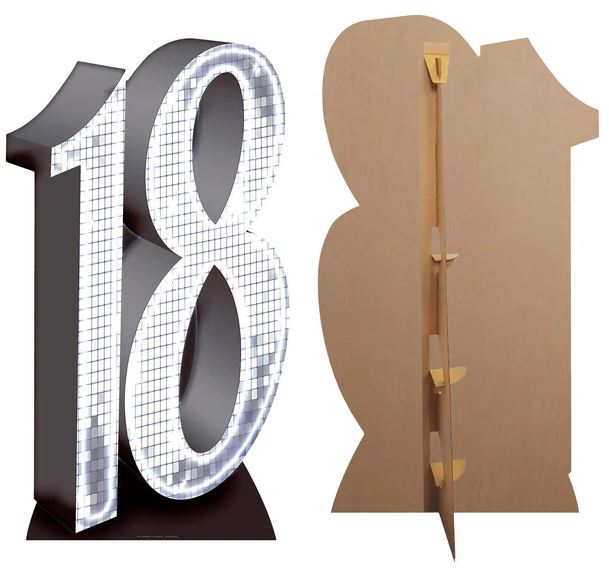 Number 18 Silver Cardboard Cutout - 1.7m
