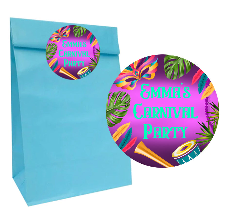 Carnival Paper Party Bags With Personalised Round Stickers - Pack of 12