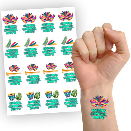 Carnival Personalised Temporary Tattoos - Sheet of 16