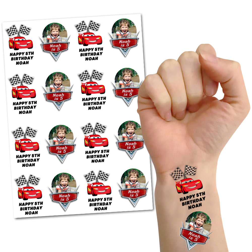Personalised Lightning Cars Temporary Tattoos - Pack of 16