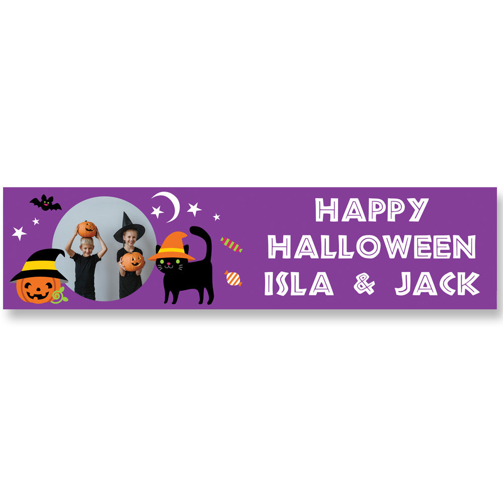 Cat & Pumpkin Halloween Personalised Photo Banner Decoration - 1.2m