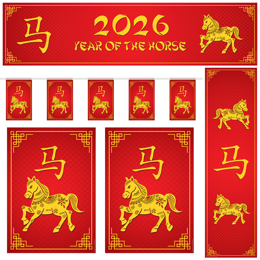 Chinese New Year of the Horse 2026 Paper Decoration Party Pack