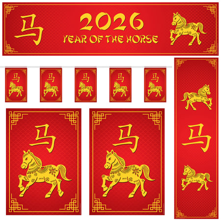 Chinese New Year of the Horse 2026 Paper Decoration Party Pack
