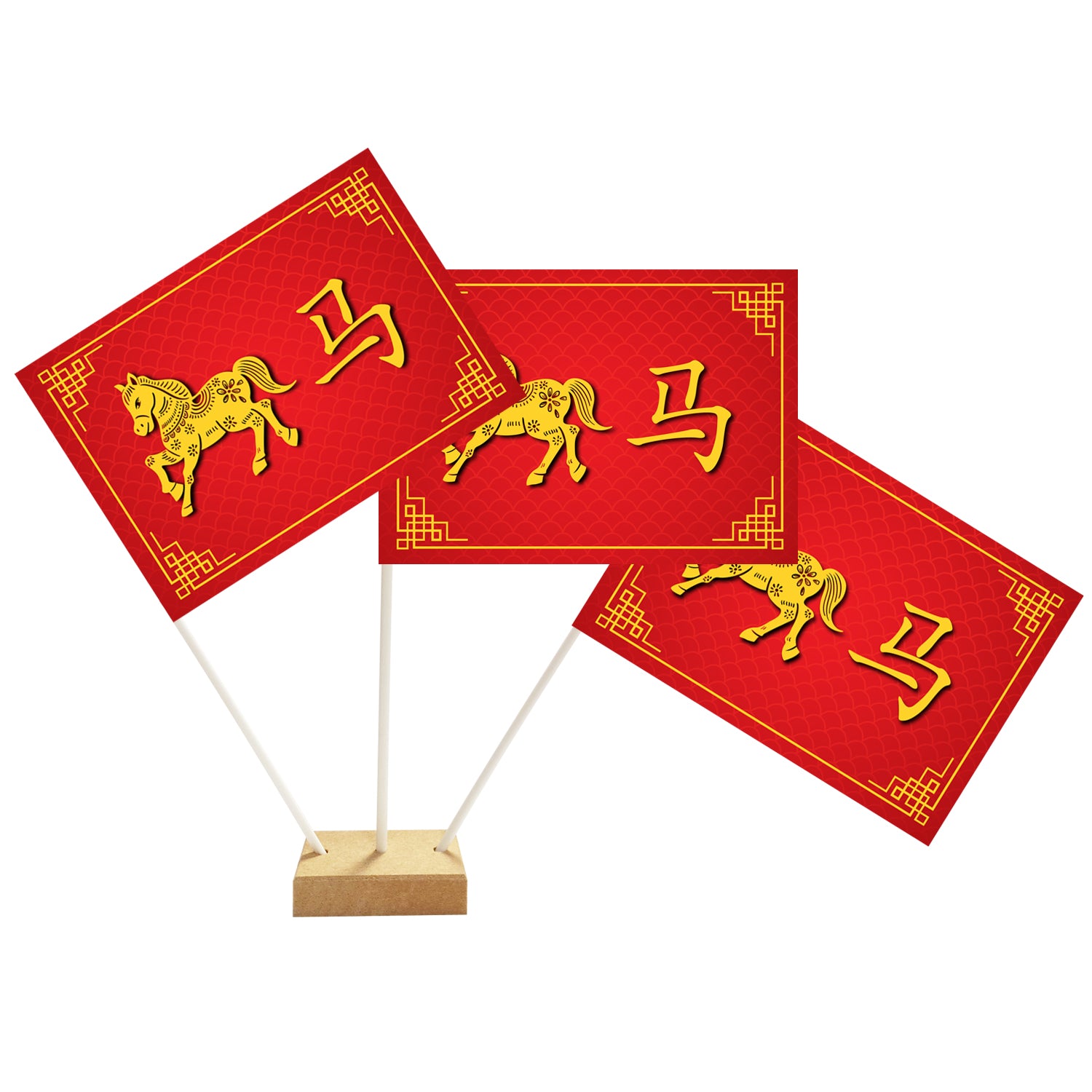 Chinese New Year of the Horse 2026 Paper Table Flags - 15cm on 30cm Pole - Each
