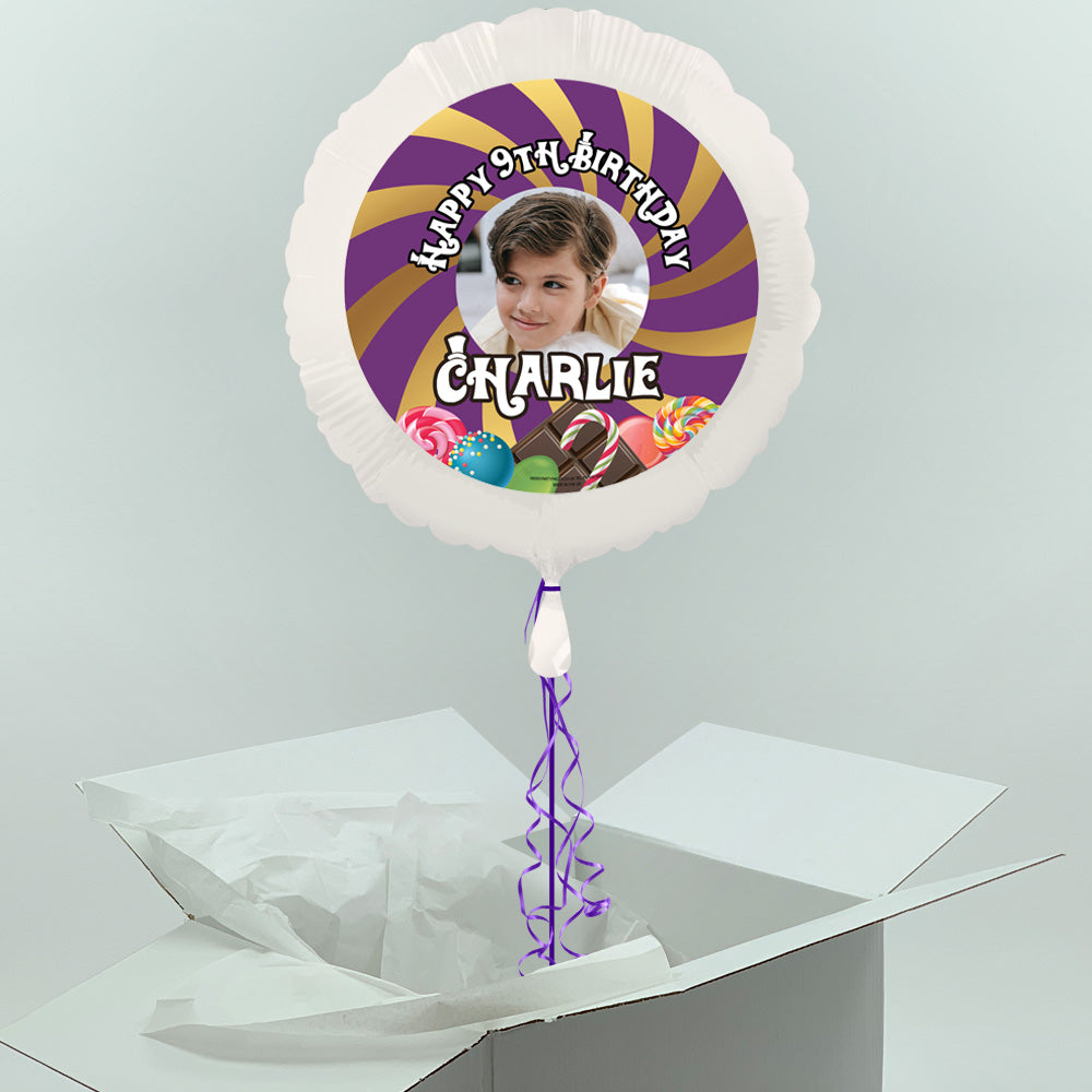 Chocolate Factory Wonka Inflated Personalised Photo Balloon in a Box