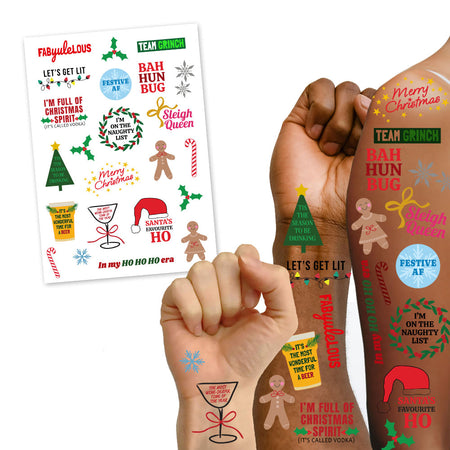 Christmas Novelty Adult Fun Tattoos - Sheet of 23