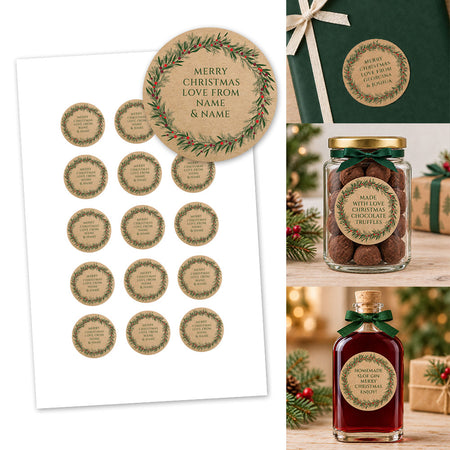 Personalised Christmas Foliage Stickers - 51mm - Sheet of 15