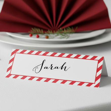 Red and White Stripes Place Cards - Pack of 8