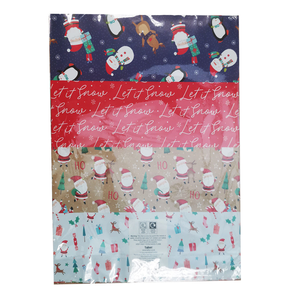 Christmas Wrapping Paper - Children's Gift Wrap - Pack of 8 Assorted Sheets