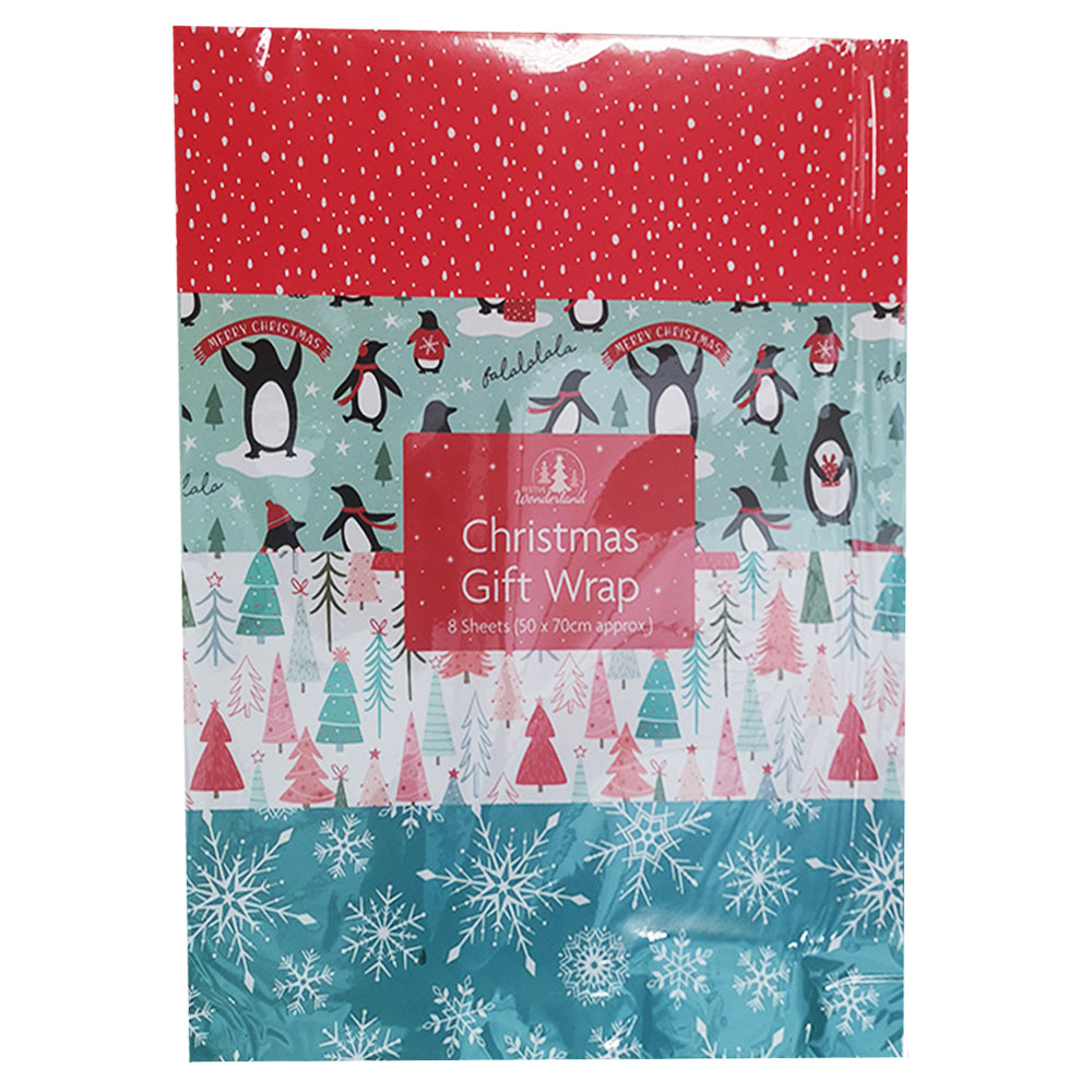 Christmas Wrapping Paper - Children's Gift Wrap - Pack of 8 Assorted Sheets