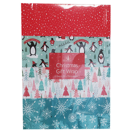 Christmas Wrapping Paper - Children's Gift Wrap - Pack of 8 Assorted Sheets