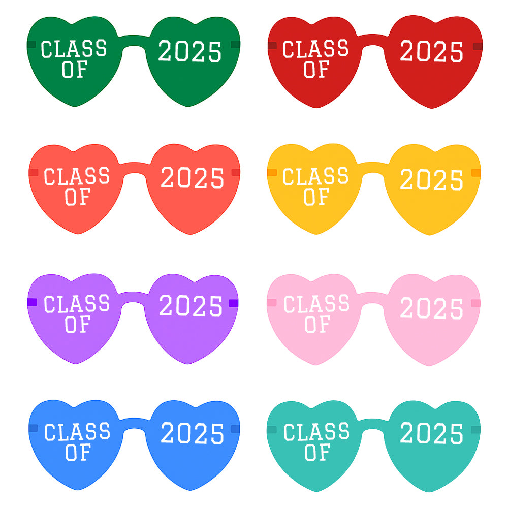 Class of 2025 Heart Shape Glasses - Assorted Colours - Pack of 8