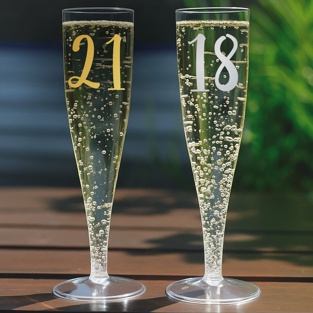 Add Your Age Clear Champagne & Prosecco Flute Glass - Choose Your Text Colour - 175ml - Each