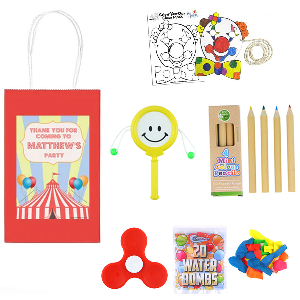 Clown Themed Personalised Party Bag - With Contents - Pack of 4