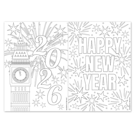 New Year's Eve Big Ben and Happy New Year Colouring In Sheet - A4
