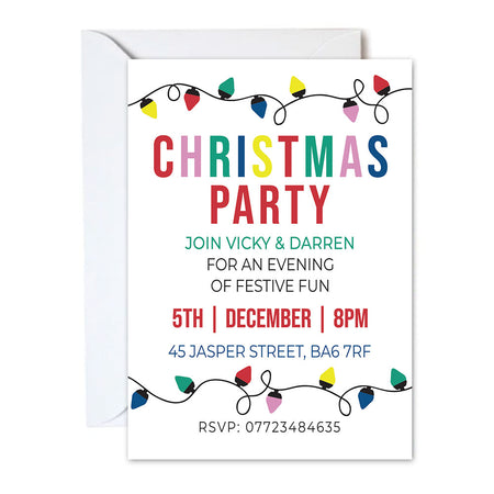 Personalised Vibrant Christmas Party Invitations - Pack of 16