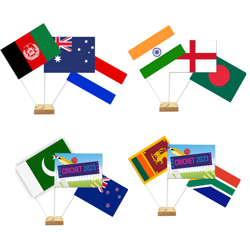 Cricket World Cup 2023 Countries Paper Table Flag Pack with Flag Holders - 10 Teams