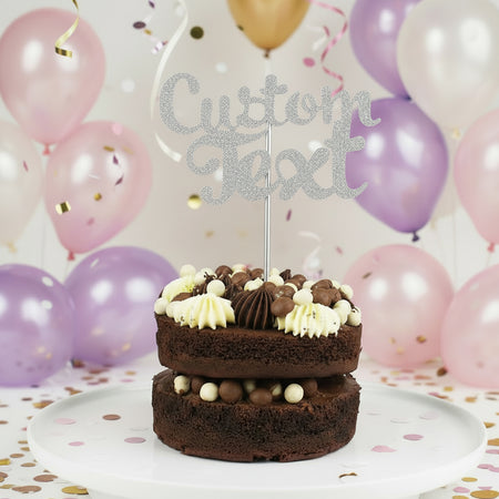 Personalised Silver Glitter Cake Topper - Each
