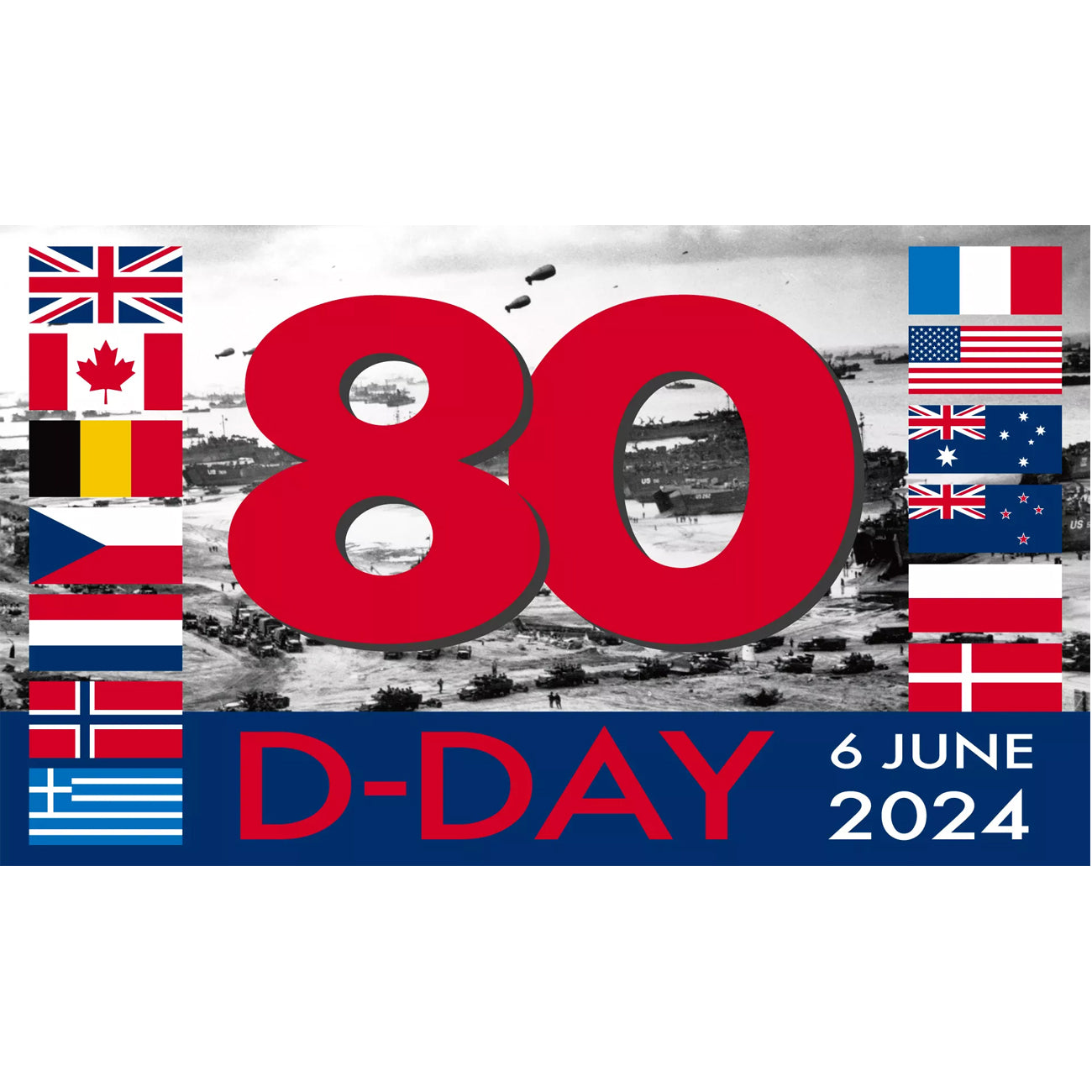 D-Day 80th Anniversary Polyester Fabric Flag - 5ft x 3ft