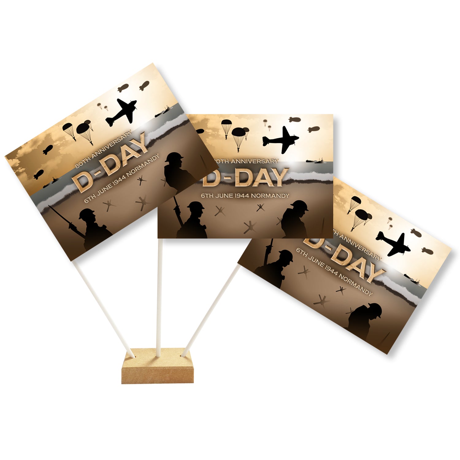 D-Day 80th Anniversary Paper Table Flags - 15cm on 30cm Pole - Each