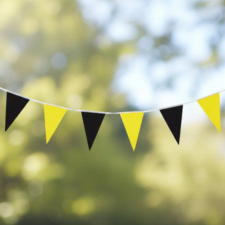 Black and Yellow Fabric Pennant Bunting - 24 Flags - 8m