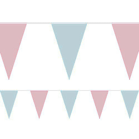 Blue and Pink Fabric Pennant Bunting - 24 Flags - 8m