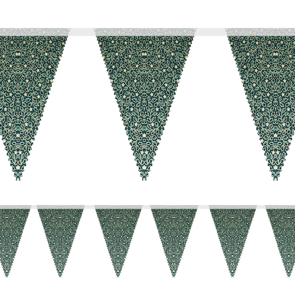 Christmas Holly & Gold Star Fabric Bunting - 4m