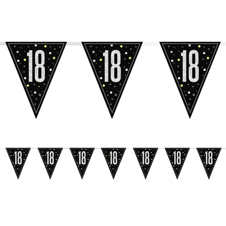 Birthday Glitz Black & Silver 18th Flag Bunting - 2.7m