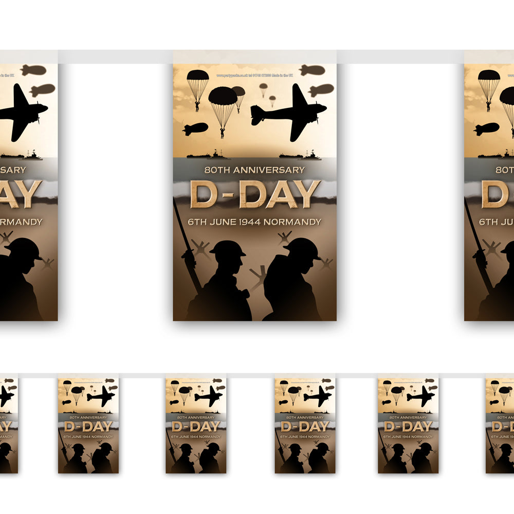 D-Day 80th Anniversary Paper Flag Bunting Decoration - 2.4m