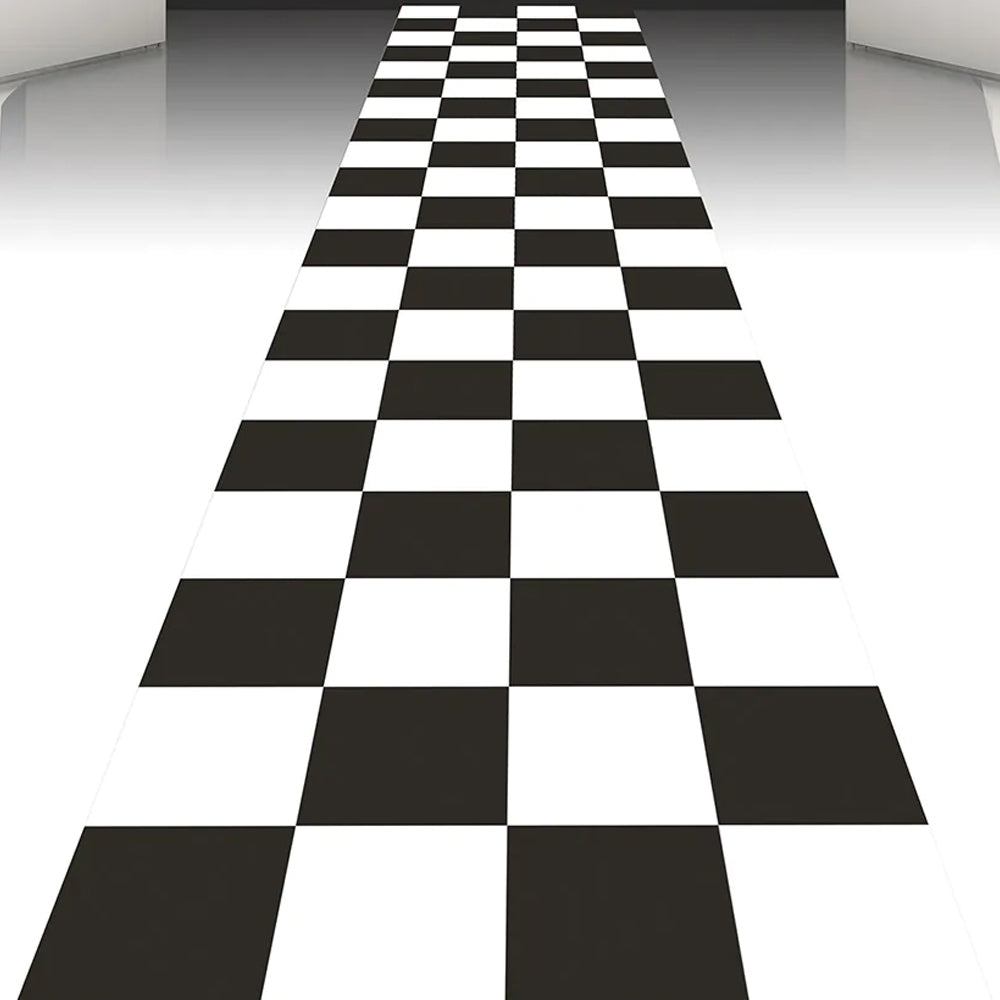 Black and White Checkered Floor Runner - 4.5m