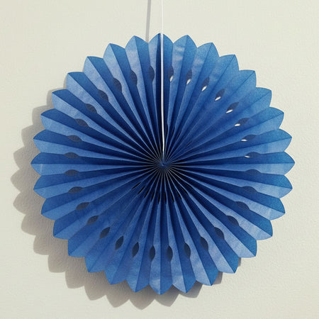 Blue Hanging Paper Fan Decoration - 40.6cm