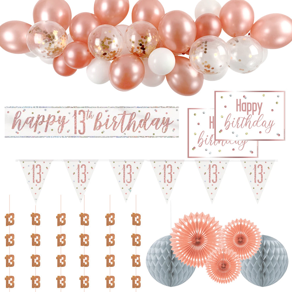 13th Birthday Rose Gold Glitz Decoration Pack