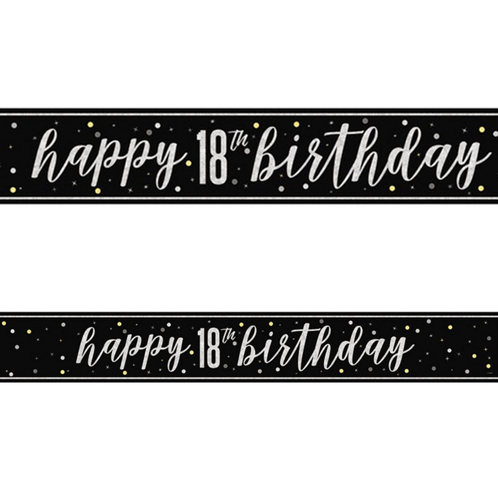 Birthday Glitz Black & Silver Happy 18th Birthday Foil Banner - 2.7m