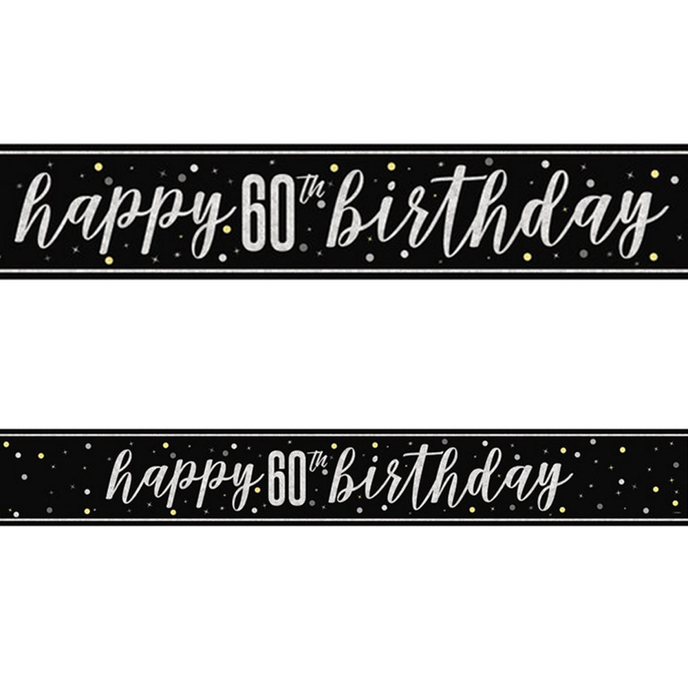 Birthday Glitz Black & Silver Happy 60th Birthday Foil Banner - 2.7m