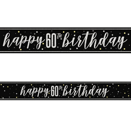 Birthday Glitz Black & Silver Happy 60th Birthday Foil Banner - 2.7m
