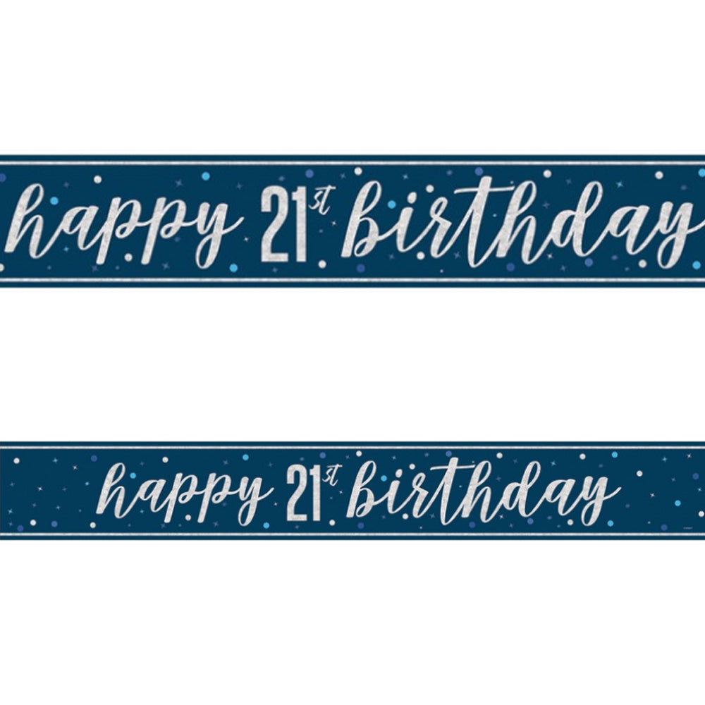 Birthday Glitz Blue Happy 21st Birthday Foil Banner - 2.7m