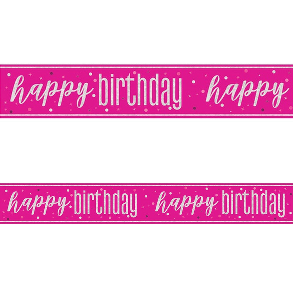 Birthday Glitz Pink 'Happy Birthday' Prismatic Banner - 2.7m