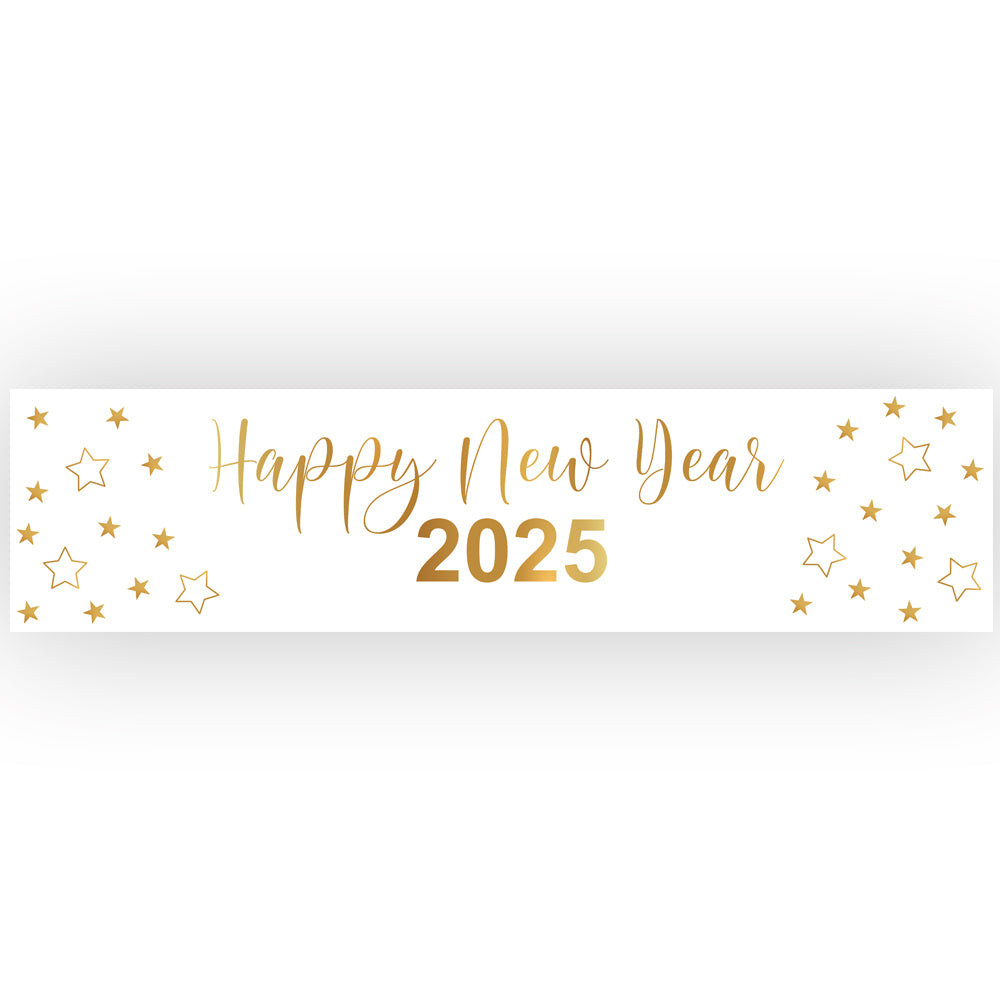 Happy New Year 2025 Gold Stars Banner Decoration - 1.2m