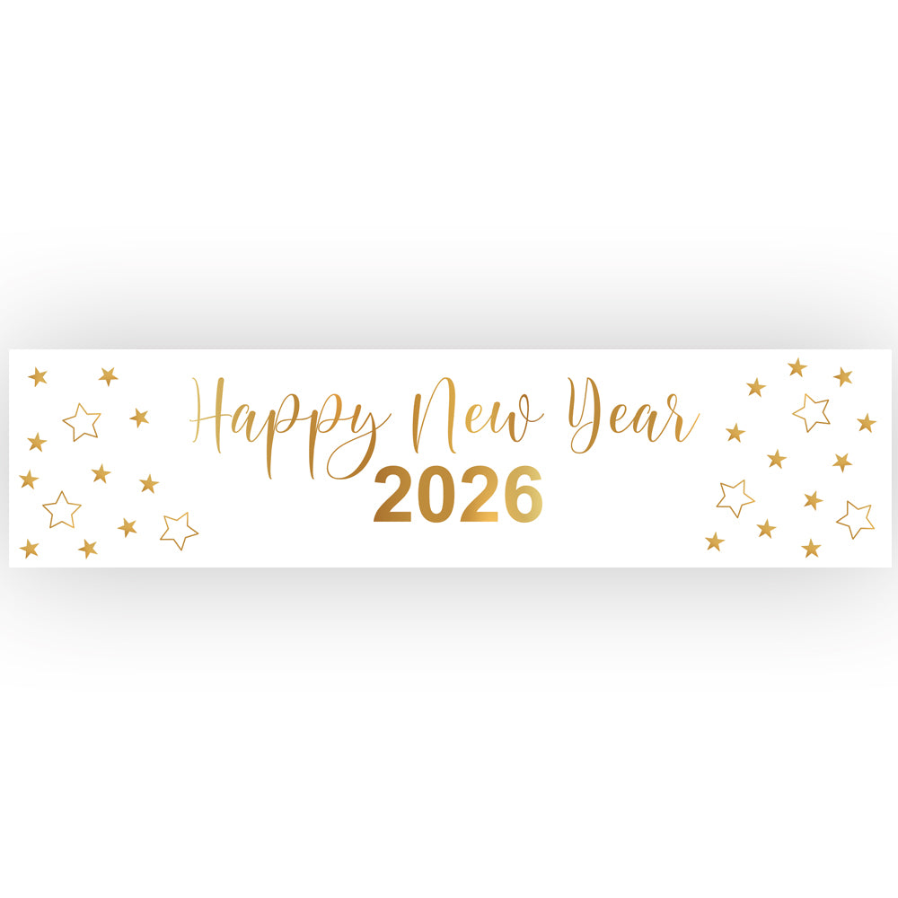 Happy New Year 2026 Gold Stars Banner Decoration - 1.2m
