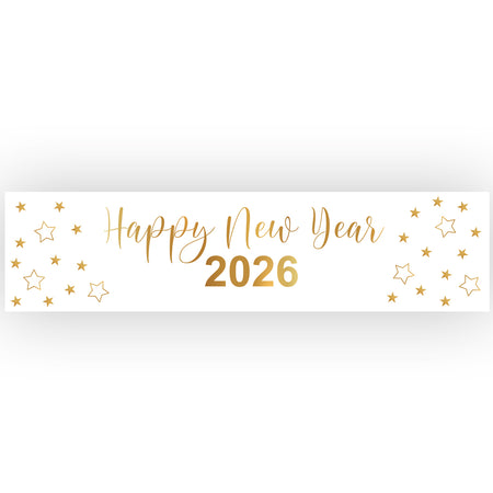 Happy New Year 2026 Gold Stars Banner Decoration - 1.2m