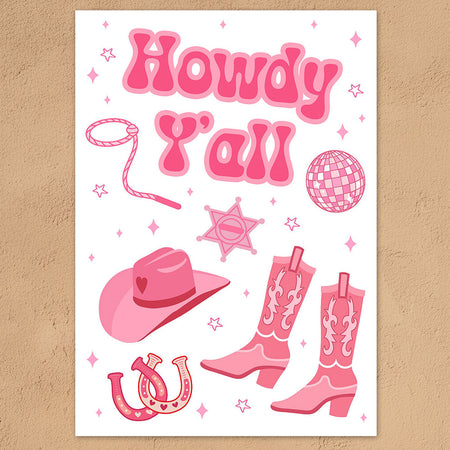 Pink Cowgirl Howdy Poster - A3