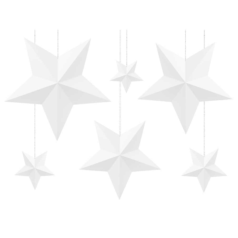 White Paper Stars Hanging Christmas Decoration - Pack of 6
