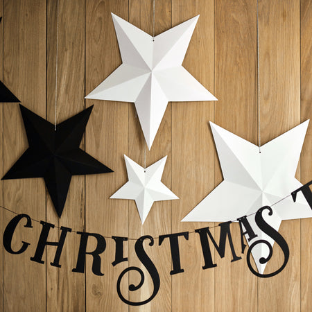 White Paper Stars Hanging Christmas Decoration - Pack of 6