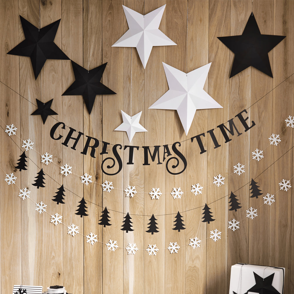 White Paper Stars Hanging Christmas Decoration - Pack of 6