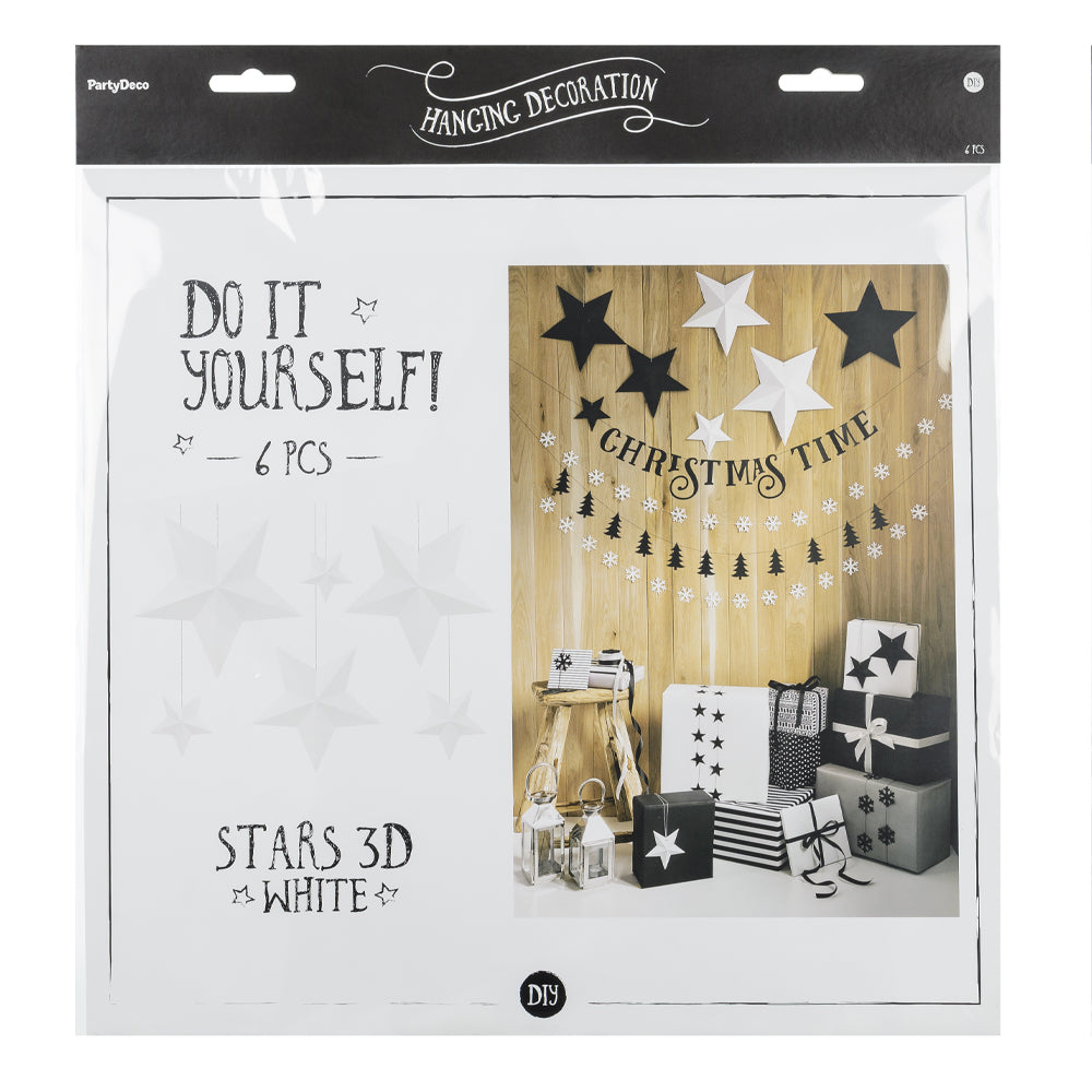 White Paper Stars Hanging Christmas Decoration - Pack of 6