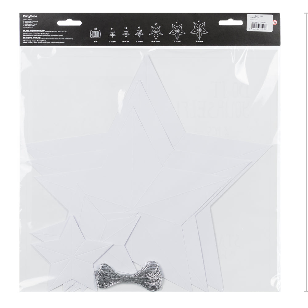 White Paper Stars Hanging Christmas Decoration - Pack of 6